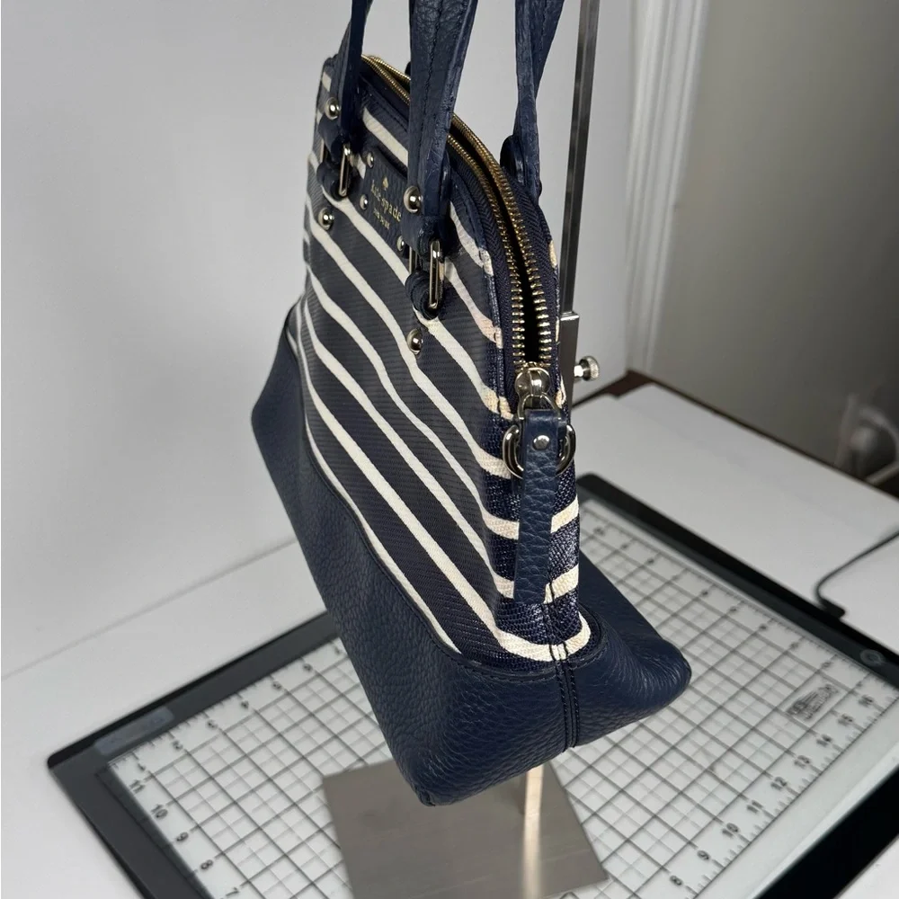 Kate Spade Navy and White Striped Royal Blue Satchel. Slight edge wear. - Picture 4 of 10